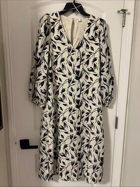 TCEC Cream Dress with Black Botanical Print